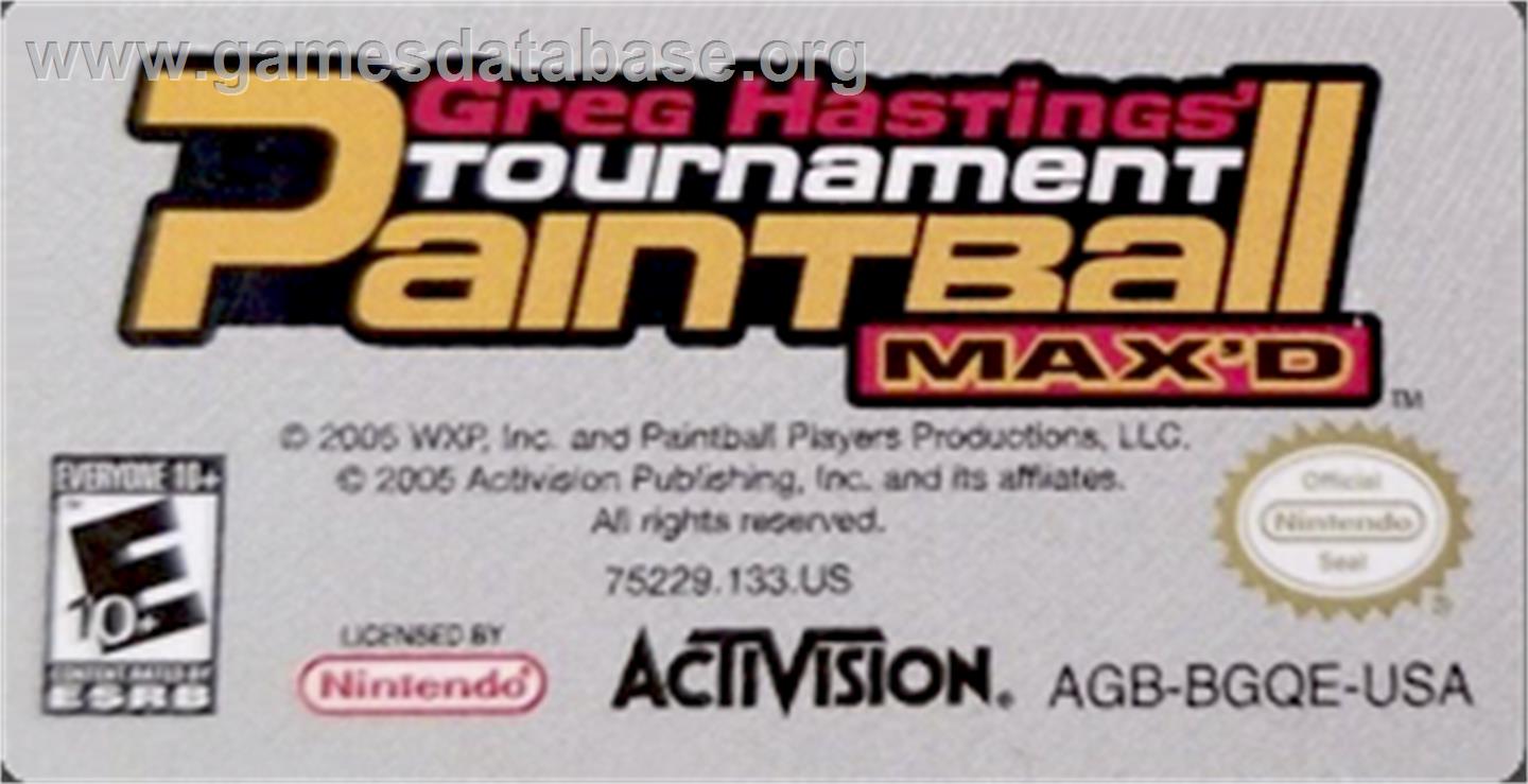 Greg Hastings' Tournament Paintball Max'd - Nintendo Game Boy Advance - Artwork - Cartridge Top