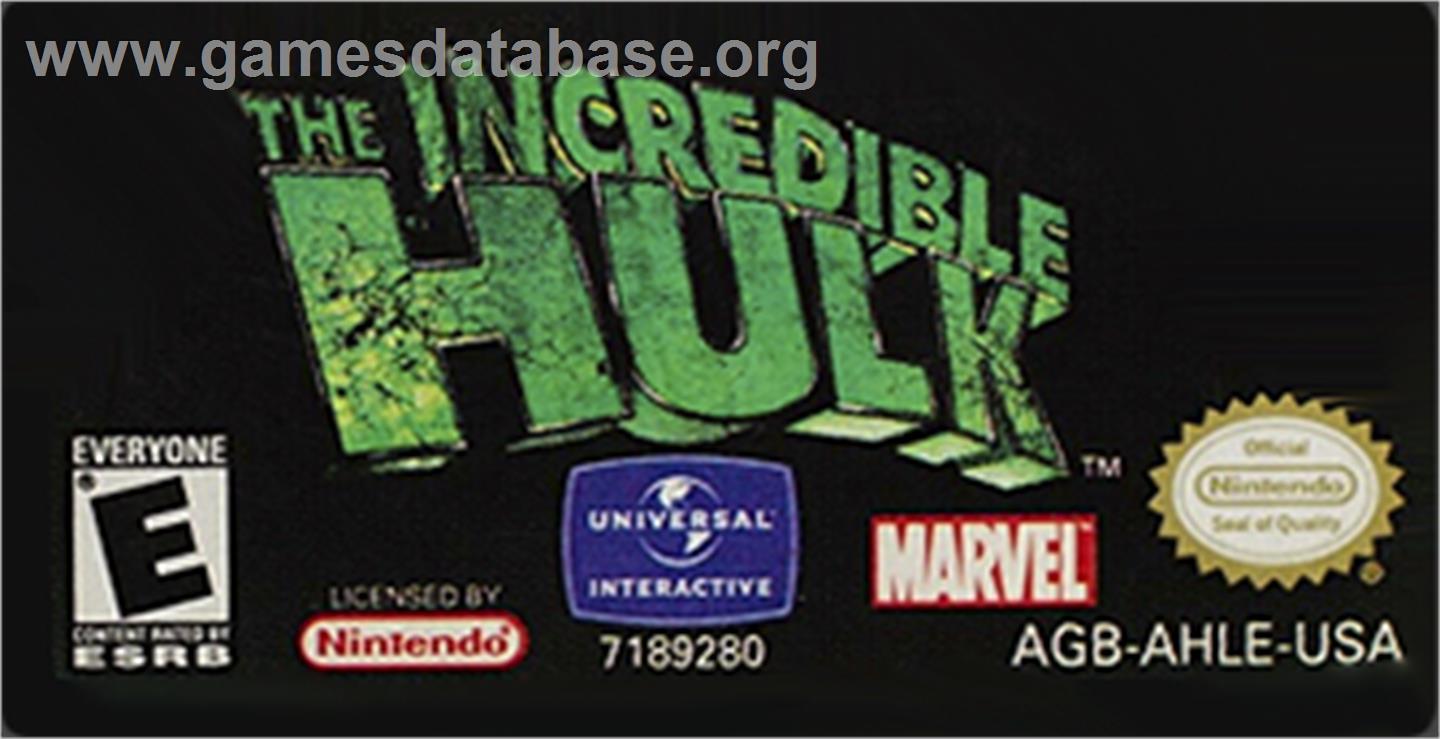 Incredible Hulk - Nintendo Game Boy Advance - Artwork - Cartridge Top