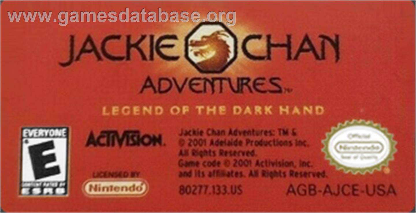 Jackie Chan Adventures: Legend of the Dark Hand - Nintendo Game Boy Advance - Artwork - Cartridge Top