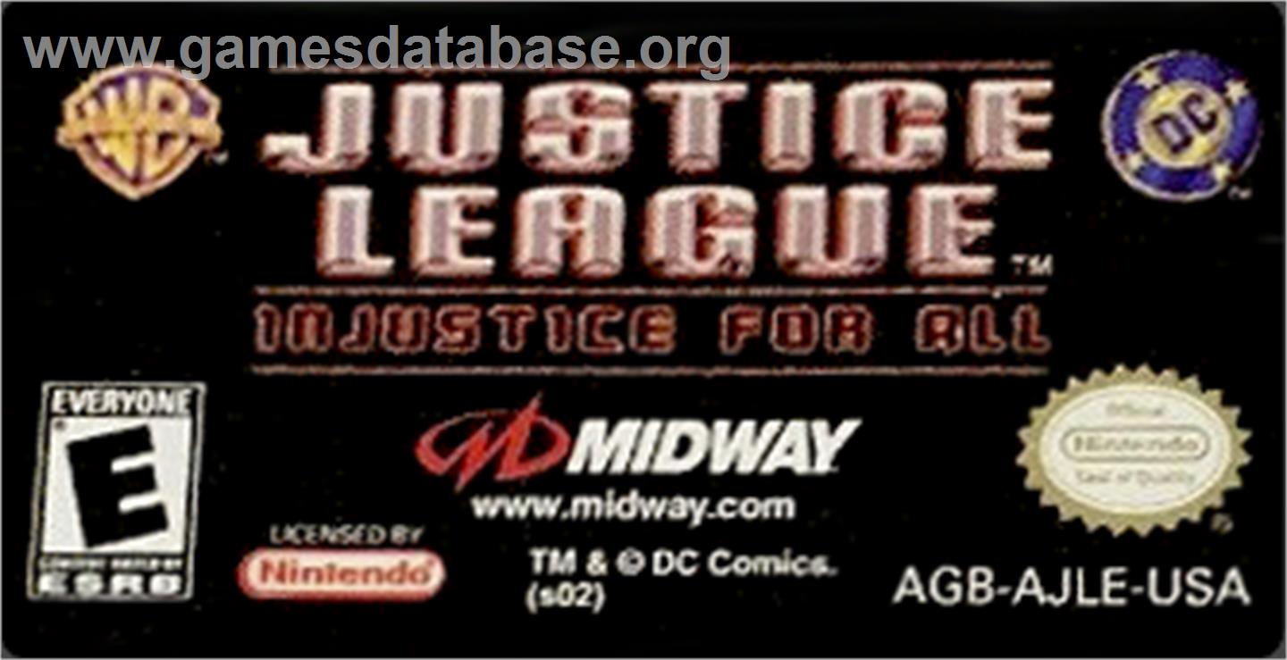 Justice League: Injustice for All - Nintendo Game Boy Advance - Artwork - Cartridge Top