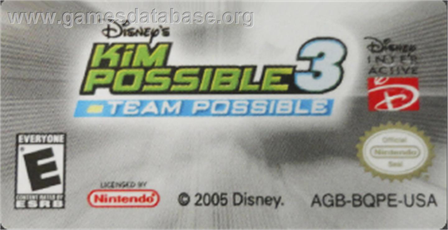 Kim Possible 3: Team Possible - Nintendo Game Boy Advance - Artwork - Cartridge Top