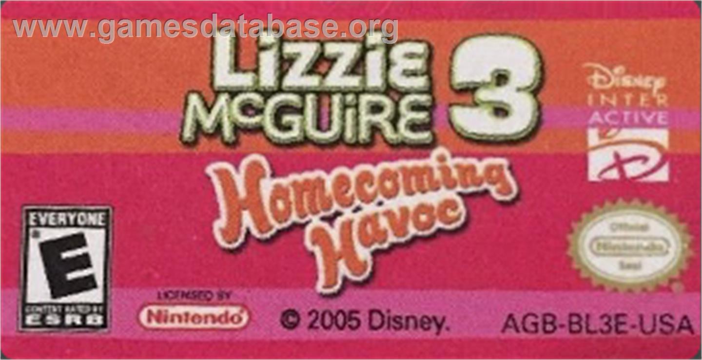Lizzie McGuire 3: Homecoming Havoc - Nintendo Game Boy Advance - Artwork - Cartridge Top