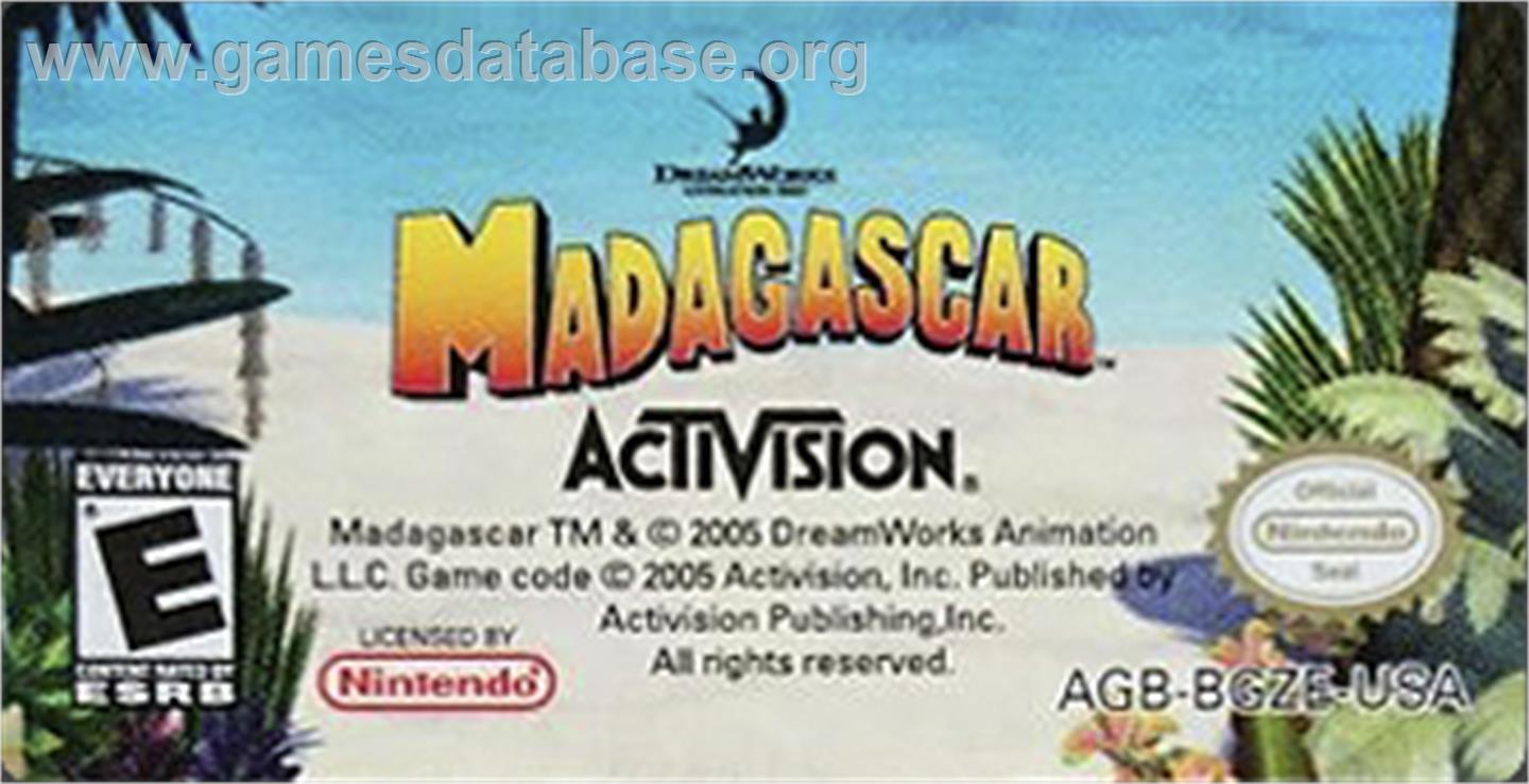 Madagascar - Nintendo Game Boy Advance - Artwork - Cartridge Top