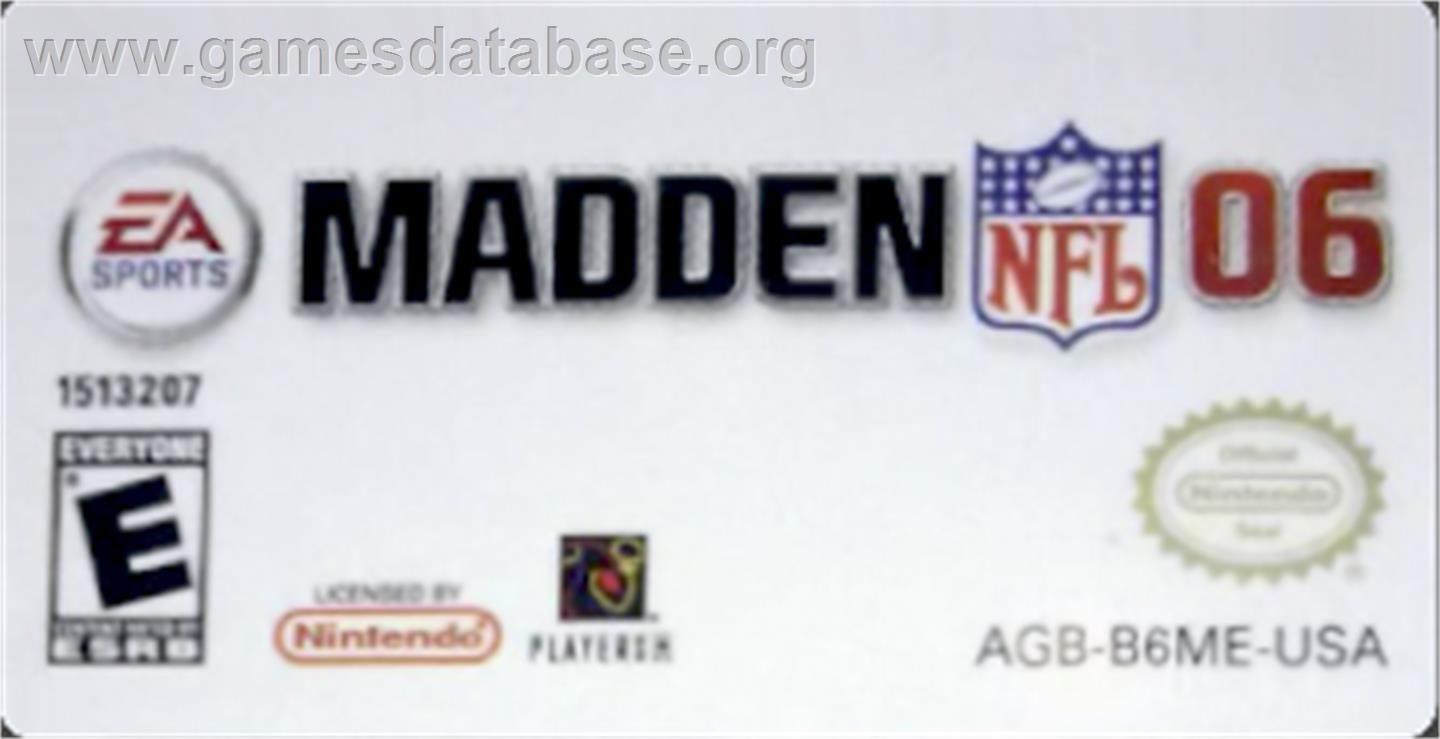 Madden Nfl 06 - Nintendo Game Boy Advance - Artwork - Cartridge Top