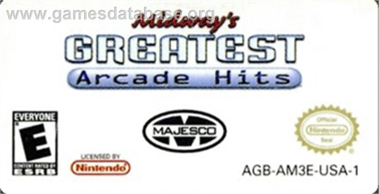 Midway's Greatest Arcade Hits - Nintendo Game Boy Advance - Artwork - Cartridge Top