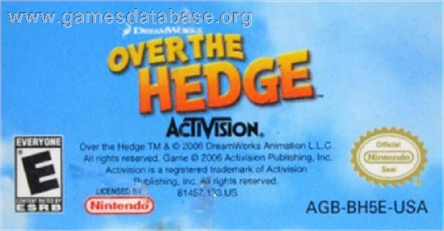 Over The Hedge - Nintendo Game Boy Advance - Artwork - Cartridge Top