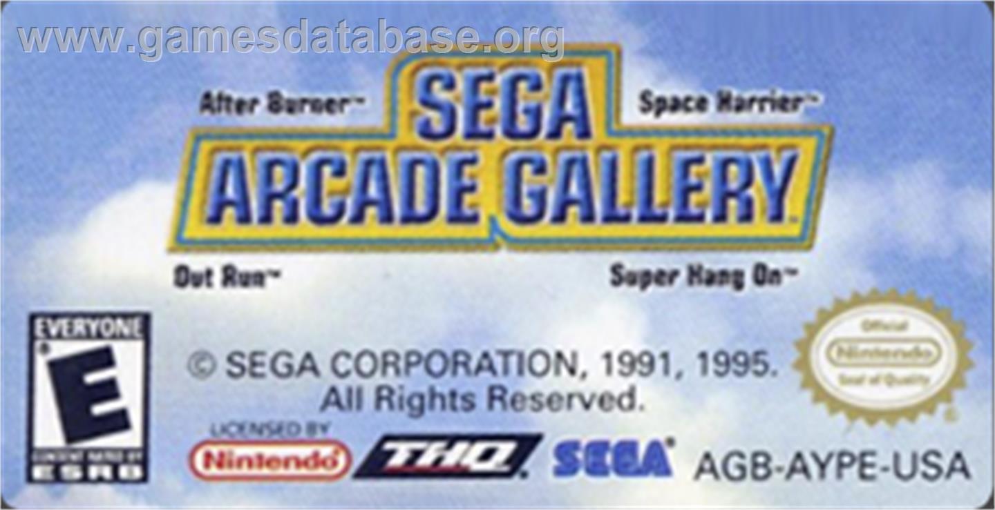 Sega Arcade Gallery - Nintendo Game Boy Advance - Artwork - Cartridge Top