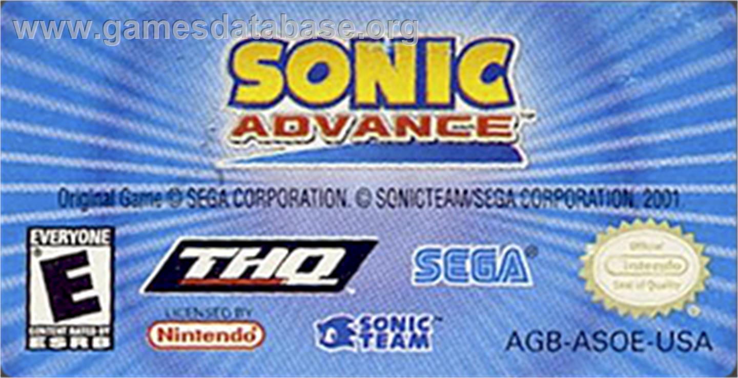 Sonic Advance - Nintendo Game Boy Advance - Artwork - Cartridge Top