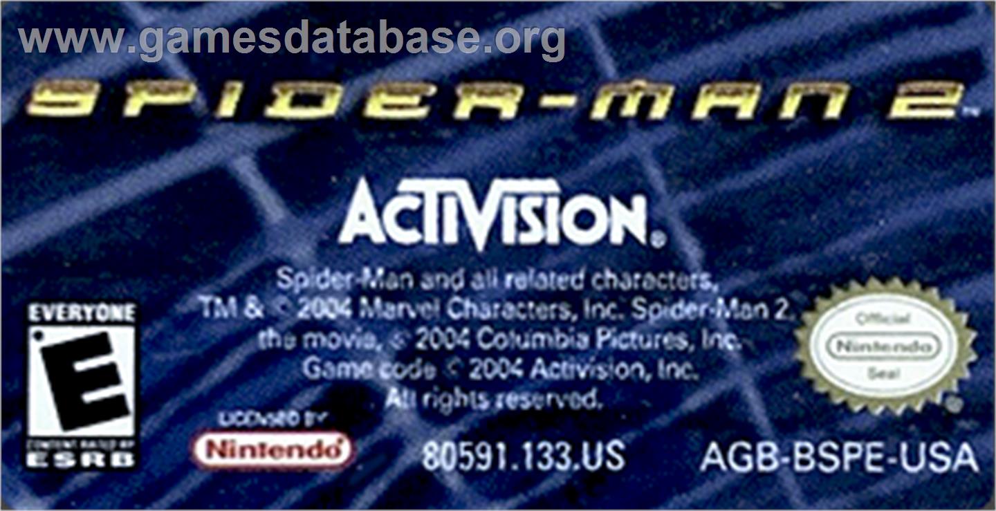 Spider-man 2 - Nintendo Game Boy Advance - Artwork - Cartridge Top