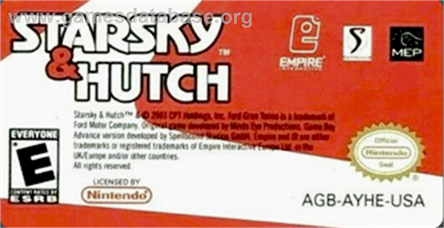 Starsky And Hutch - Nintendo Game Boy Advance - Artwork - Cartridge Top