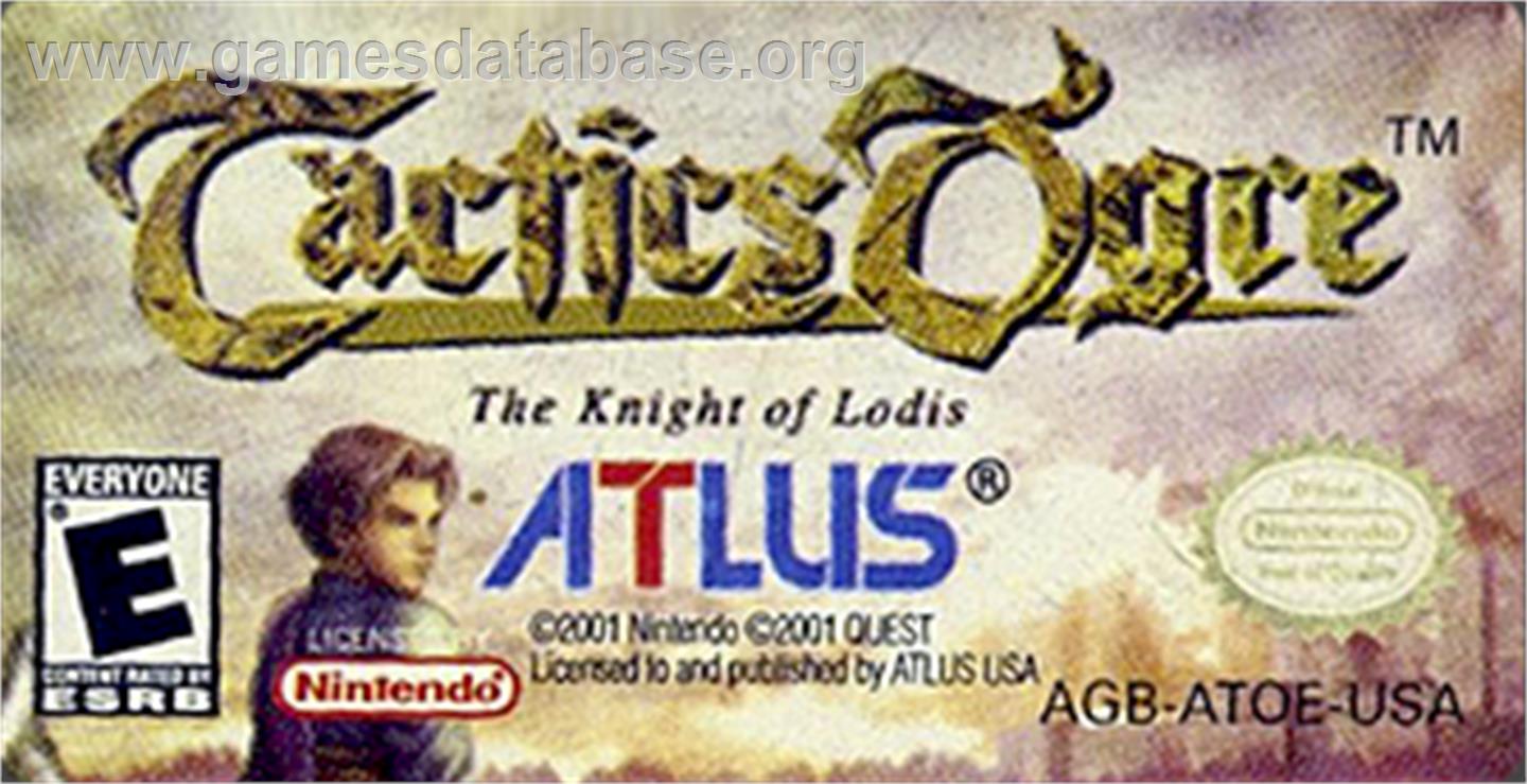 Tactics Ogre - The Knight Of Lodis - Nintendo Game Boy Advance - Artwork - Cartridge Top
