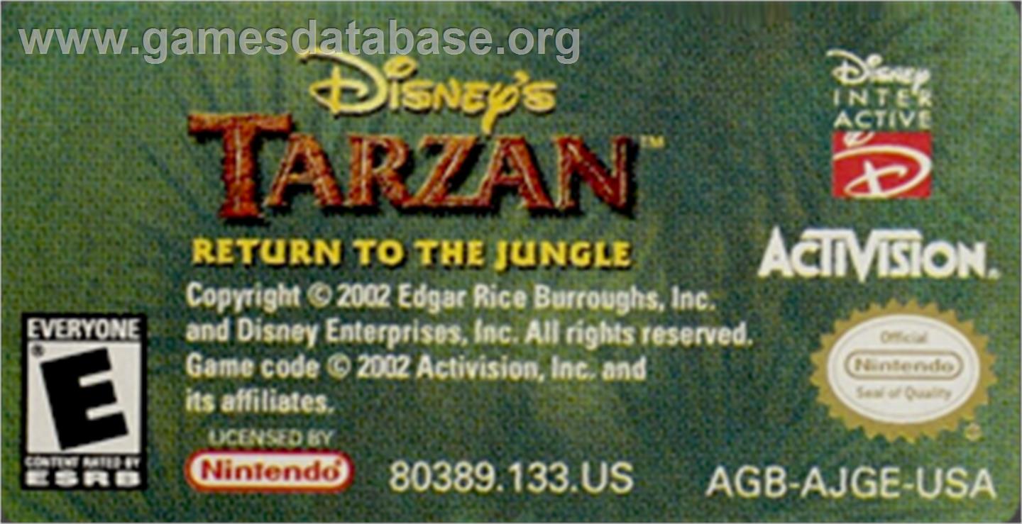 Tarzan: Return to the Jungle - Nintendo Game Boy Advance - Artwork - Cartridge Top