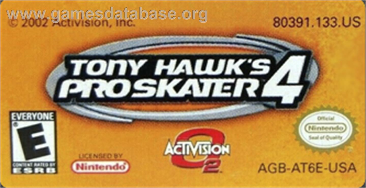 Tony Hawk's Pro Skater 4 - Nintendo Game Boy Advance - Artwork - Cartridge Top