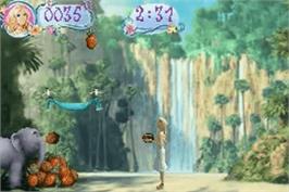 In game image of Barbie as The Island Princess on the Nintendo Game Boy Advance.