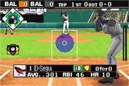 In game image of Baseball Advance on the Nintendo Game Boy Advance.