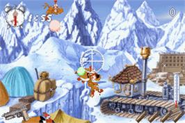In game image of Chicken Shoot 2 on the Nintendo Game Boy Advance.