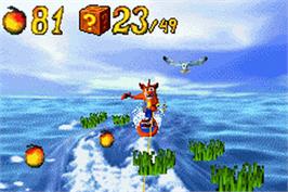 In game image of Crash Bandicoot 2: N-Tranced on the Nintendo Game Boy Advance.
