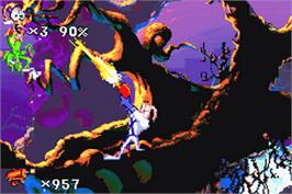 In game image of Earthworm Jim 2 on the Nintendo Game Boy Advance.