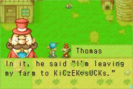 In game image of Harvest Moon: Friends of Mineral Town on the Nintendo Game Boy Advance.