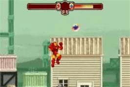 In game image of Invincible Iron Man on the Nintendo Game Boy Advance.