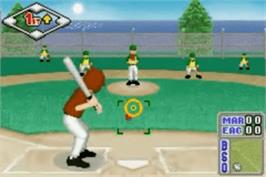 In game image of Little League Baseball 2002 on the Nintendo Game Boy Advance.