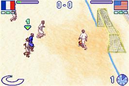 In game image of Pro Beach Soccer on the Nintendo Game Boy Advance.