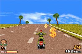 In game image of Road Rash - Jailbreak on the Nintendo Game Boy Advance.