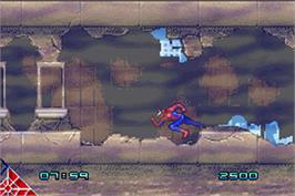 In game image of Spider-Man: Mysterio's Menace on the Nintendo Game Boy Advance.