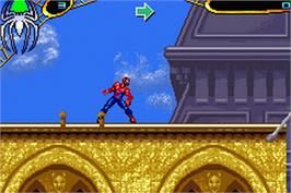 In game image of Spider-man 2 on the Nintendo Game Boy Advance.