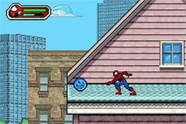 In game image of Ultimate Spider-man on the Nintendo Game Boy Advance.