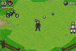 In game image of Wilden Fussball-kerle, Die - Entscheidung Im Teufelstopf on the Nintendo Game Boy Advance.
