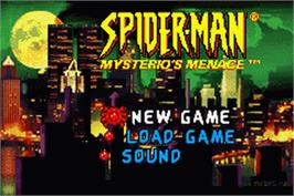 Title screen of 2 in 1: Spider-Man: Mysterio's Menace & X2: Wolverine's Revenge on the Nintendo Game Boy Advance.