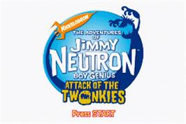 Title screen of Adventures of Jimmy Neutron: Boy Genius - Attack of the Twonkies on the Nintendo Game Boy Advance.