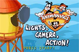 Title screen of Animaniacs - Lights Camera Action ! on the Nintendo Game Boy Advance.