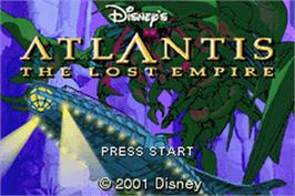 Title screen of Atlantis: The Lost Empire on the Nintendo Game Boy Advance.