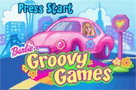 Title screen of Barbie Groovy Games on the Nintendo Game Boy Advance.