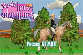 Title screen of Barbie Horse Adventures - The Big Race on the Nintendo Game Boy Advance.