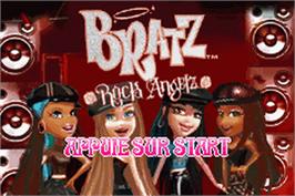Title screen of Bratz - Rock Angelz on the Nintendo Game Boy Advance.