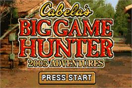 Title screen of Cabela's Big Game Hunter 2005 Adventures on the Nintendo Game Boy Advance.