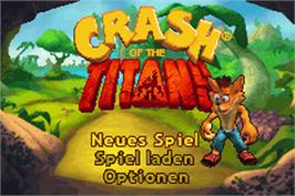 Title screen of Crash Of The Titans on the Nintendo Game Boy Advance.