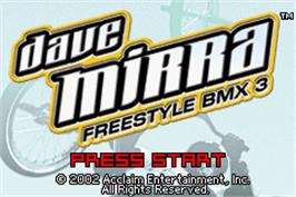 Title screen of Dave Mirra Freestyle BMX 3 on the Nintendo Game Boy Advance.