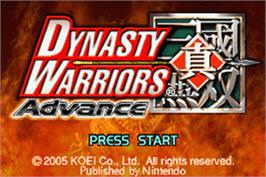 Title screen of Dynasty Warriors Advance on the Nintendo Game Boy Advance.