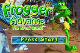 Title screen of Frogger Advance: The Great Quest on the Nintendo Game Boy Advance.
