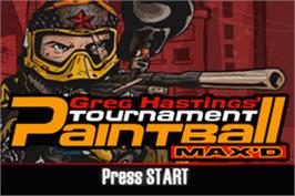 Title screen of Greg Hastings' Tournament Paintball Max'd on the Nintendo Game Boy Advance.