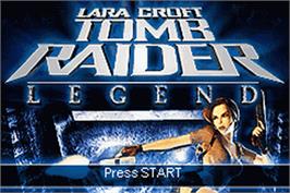 Title screen of Lara Croft Tomb Raider - Legend on the Nintendo Game Boy Advance.