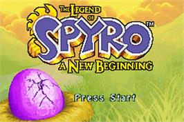 Title screen of Legend of Spyro: A New Beginning on the Nintendo Game Boy Advance.