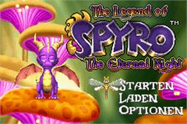 Title screen of Legend of Spyro: The Eternal Night on the Nintendo Game Boy Advance.