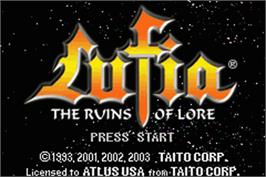 Title screen of Lufia: The Ruins of Lore on the Nintendo Game Boy Advance.