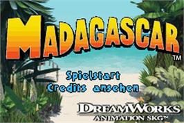 Title screen of Madagascar on the Nintendo Game Boy Advance.