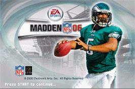 Title screen of Madden Nfl 06 on the Nintendo Game Boy Advance.